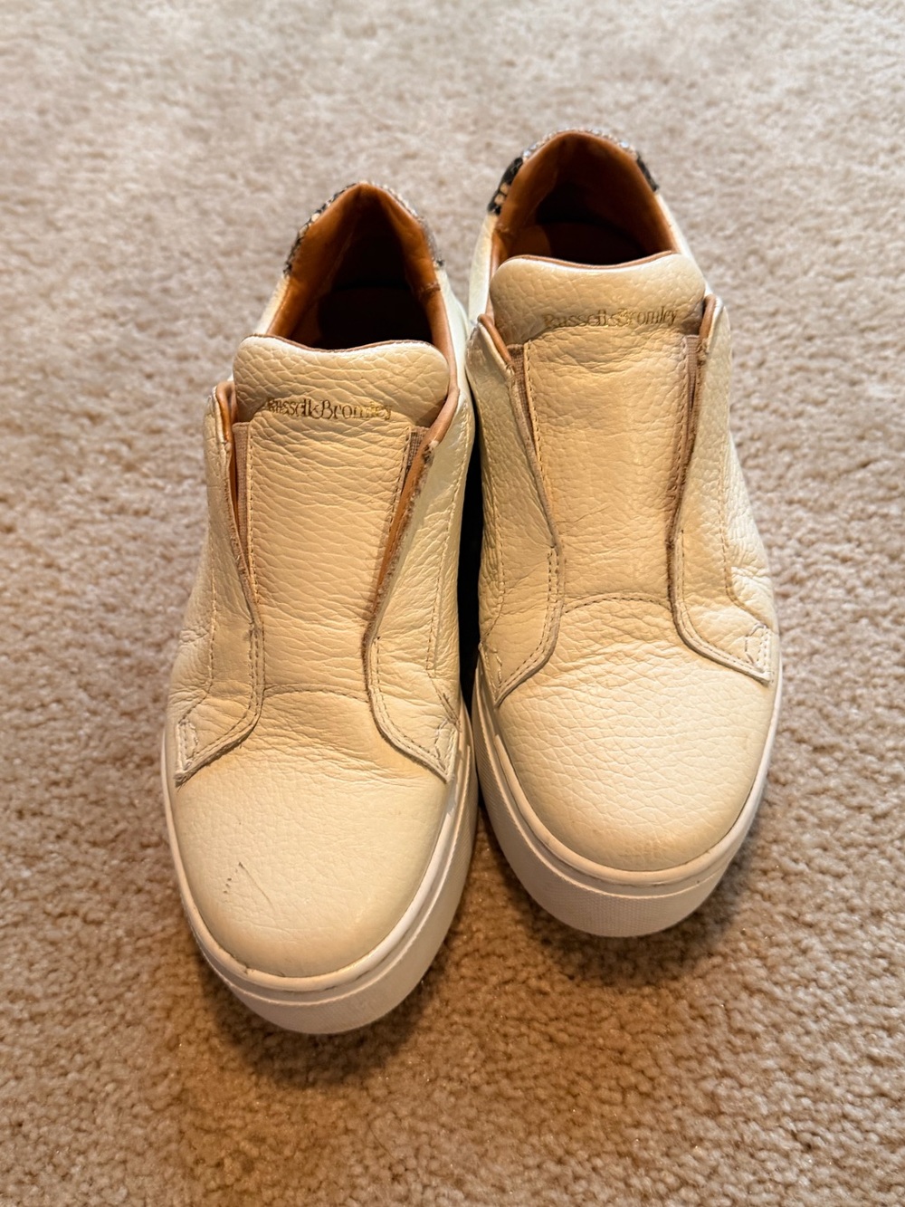 Russell & Bromley White Slip-On Leather Sneakers